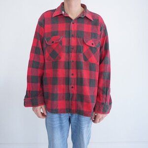 Vtg 90S Weekender By Bud Burma Heavyweight Red Black Flannel Button Up Shirt XL